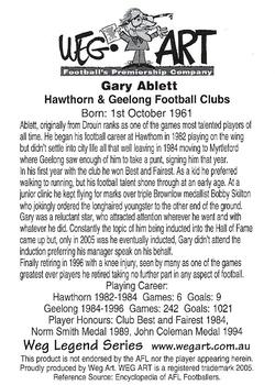 2004 Weg Art Legends Series Three #29 Gary Ablett Back